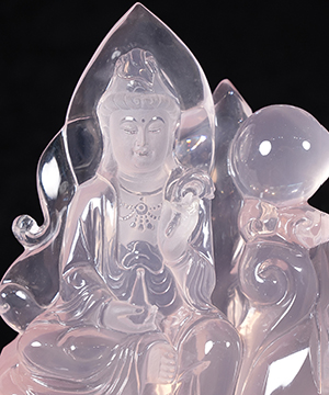11.2" Rose Quartz Hand Carved Crystal Kwan-yin Sculpture, Crystal Healing
